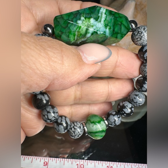 SNOW OBSIDIAN + AGATES NATURAL STONES  BRACELET size 7” - Picture 12 of 14